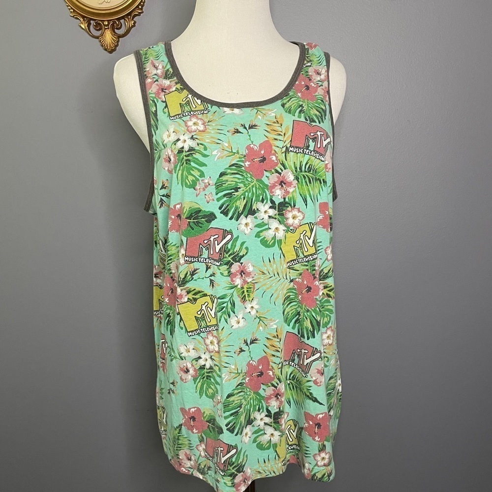 Mtv tropical floral logo men’s beach tank size medium